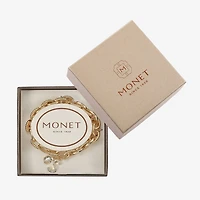 Monet Jewelry Gold Tone Initial Stretch Womens Glass Oval Charm Bracelet