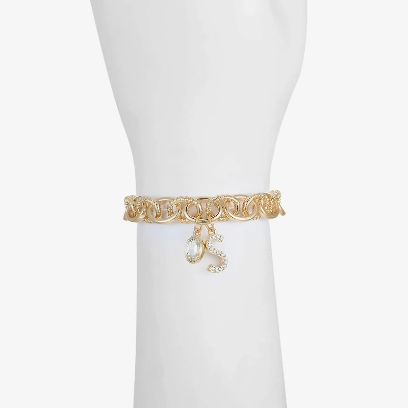 Monet Jewelry Gold Tone Initial Stretch Womens Glass Oval Charm Bracelet
