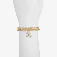 Monet Jewelry Gold Tone Initial Stretch Womens Glass Oval Charm Bracelet
