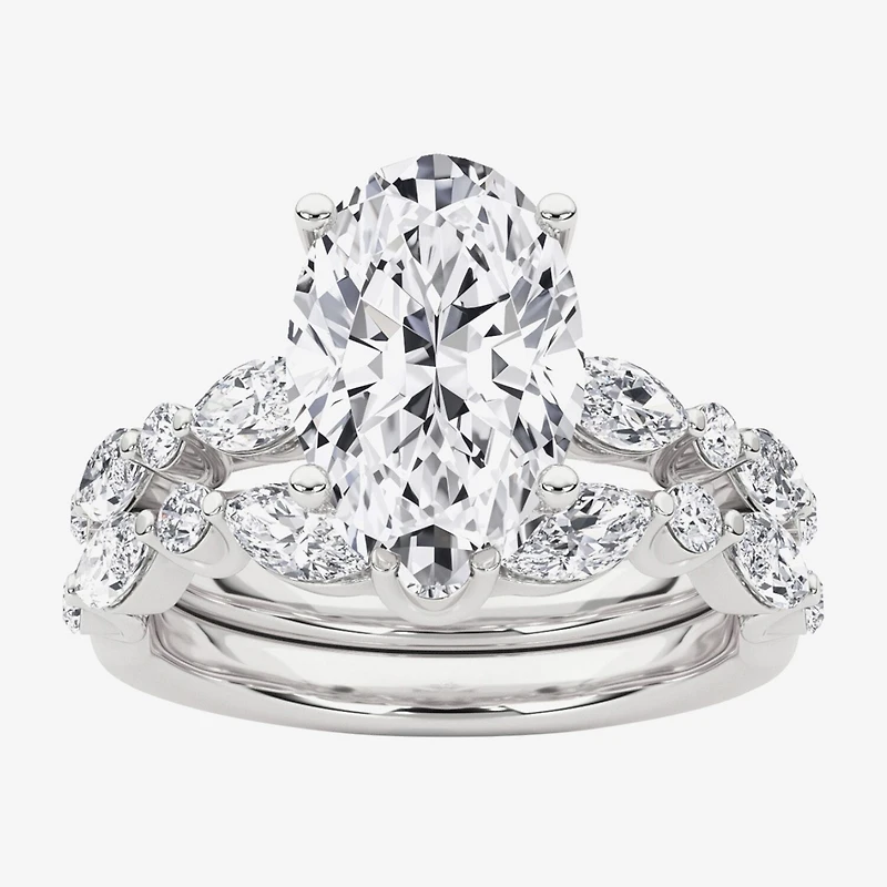 Grown Gorgeous (F,Vs2) Womens 3 3/8 Ct. T.W. Lab White Diamond 14K Gold or Platinum Oval Side Stone Bridal Set