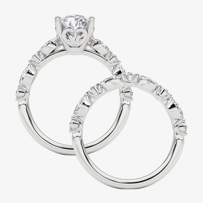 Grown Gorgeous (F,Vs2) Womens 3 3/8 Ct. T.W. Lab White Diamond 14K Gold or Platinum Oval Side Stone Bridal Set