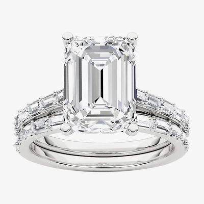 Grown Gorgeous Womens 4 CT. T.W. Lab White Diamond 14K Gold or Platinum Emerald-cut Side Stone Bridal Set