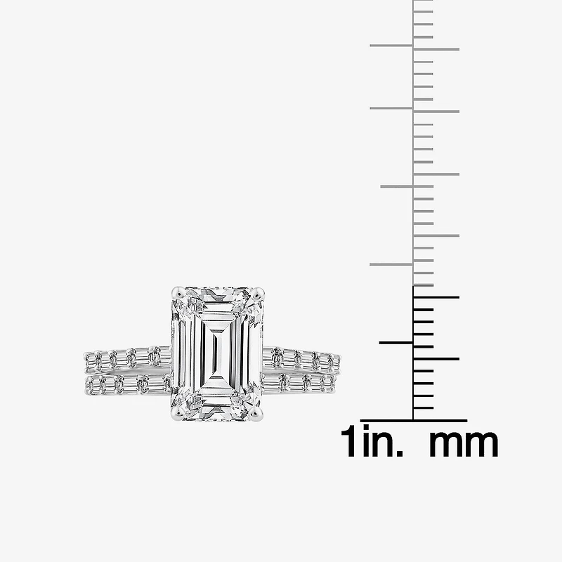 Grown Gorgeous Womens 4 CT. T.W. Lab White Diamond 14K Gold or Platinum Emerald-cut Side Stone Bridal Set