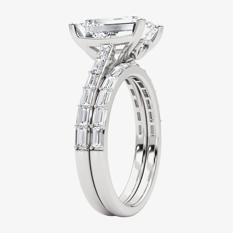 Grown Gorgeous Womens 4 CT. T.W. Lab White Diamond 14K Gold or Platinum Emerald-cut Side Stone Bridal Set