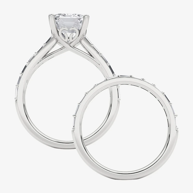 Grown Gorgeous Womens 4 CT. T.W. Lab White Diamond 14K Gold or Platinum Emerald-cut Side Stone Bridal Set