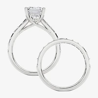 Grown Gorgeous Womens 4 CT. T.W. Lab White Diamond 14K Gold or Platinum Emerald-cut Side Stone Bridal Set