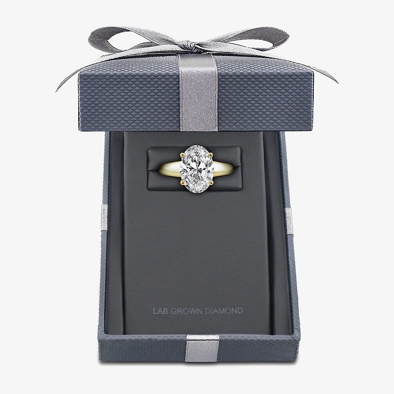 Grown Gorgeous (F,Vs2) Womens 3 3/8 Ct. Lab White Diamond 14K Gold or Platinum Oval Solitaire Engagement Ring