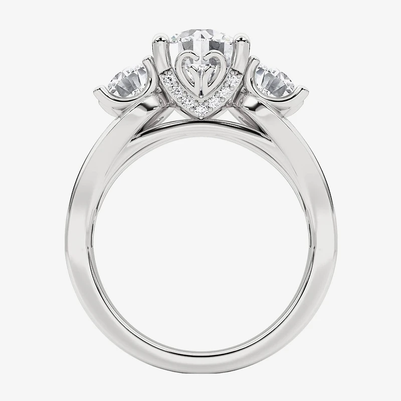 Grown Gorgeous (F, Vs2) Womens 3 1/7 Ct. T.W. Lab White Diamond 14K Gold or Platinum Round Side Stone 3-Stone Engagement Ring