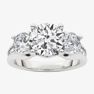 Grown Gorgeous (F, Vs2) Womens 3 1/7 Ct. T.W. Lab White Diamond 14K Gold or Platinum Round Side Stone 3-Stone Engagement Ring