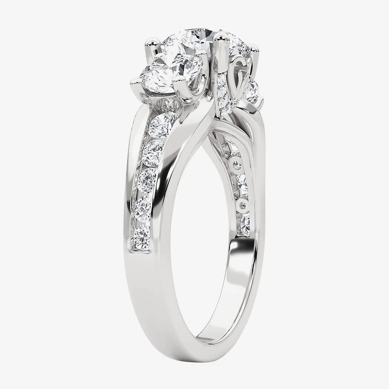 Grown Gorgeous (F, Vs2) Womens 3 1/7 Ct. T.W. Lab White Diamond 14K Gold or Platinum Round Side Stone 3-Stone Engagement Ring