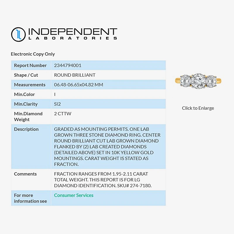 Love Lives Forever (I / Si2) Womens 2 CT. T.W. Lab Grown White Diamond 10K Gold Round 3-Stone Engagement Ring