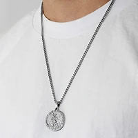 Mens Stainless Steel Round 24 Inch Pendant Necklace