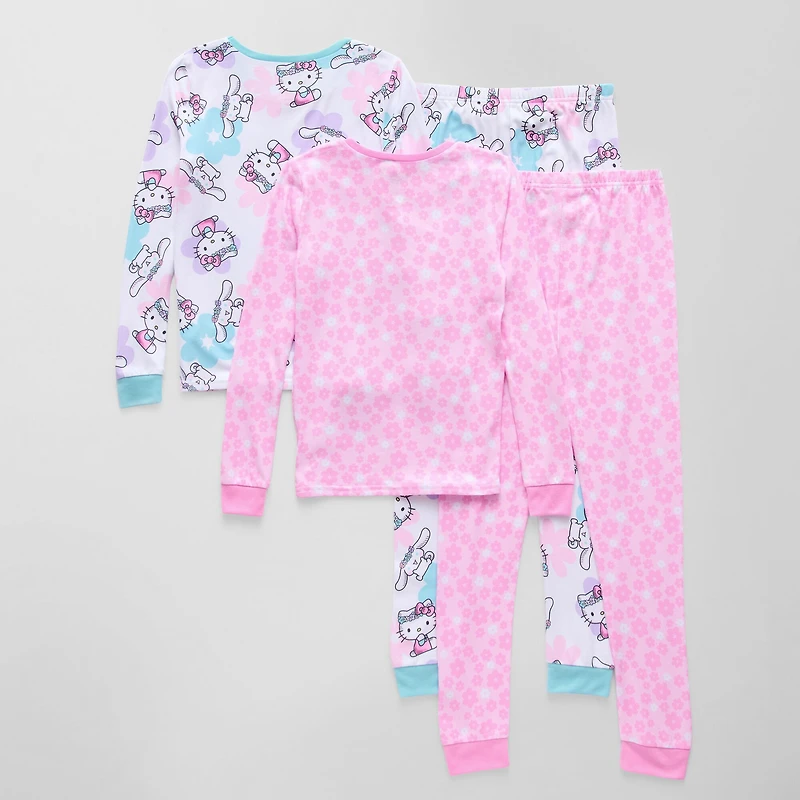Little & Big Kid Girls Hello Kitty Fleece Crew Neck Long Sleeve 4-pc. Pajama Set