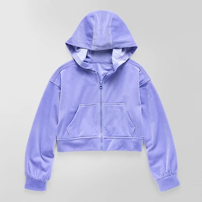 Xersion Ribbed Velour Big Kid Girls Long Sleeve Zipper Active Hoodie