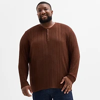 Shaquille O'Neal XLG™ Ribbed Dropneedle Mens Long Sleeve Regular Fit Big and Tall Henley Shirt