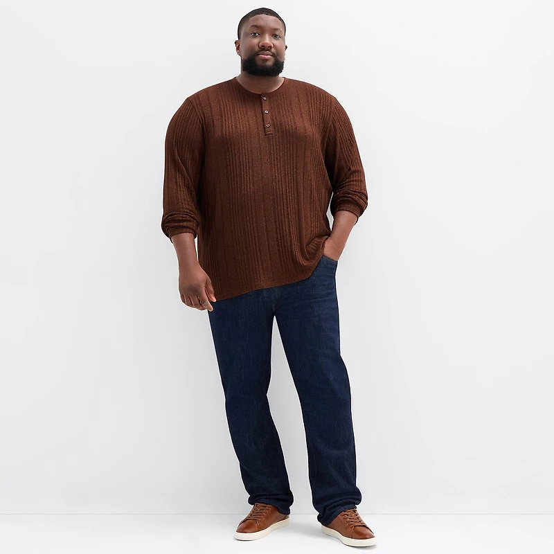 Shaquille O'Neal XLG™ Ribbed Dropneedle Mens Long Sleeve Regular Fit Big and Tall Henley Shirt