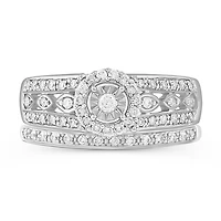 Womens 3/8 CT. T.W. Natural Diamond 10K Gold Round Side Stone Halo Bridal Set