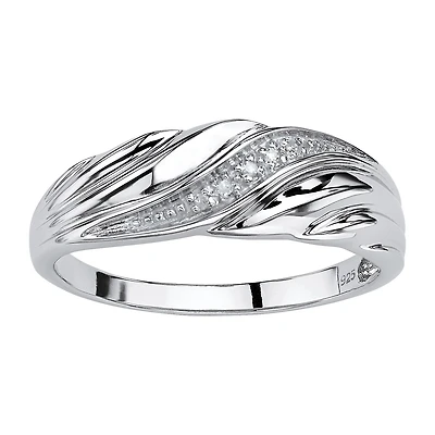 Mens 2MM Diamond Accent Natural White Platinum Over Silver Band