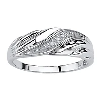 Mens 2MM Diamond Accent Natural White Platinum Over Silver Band