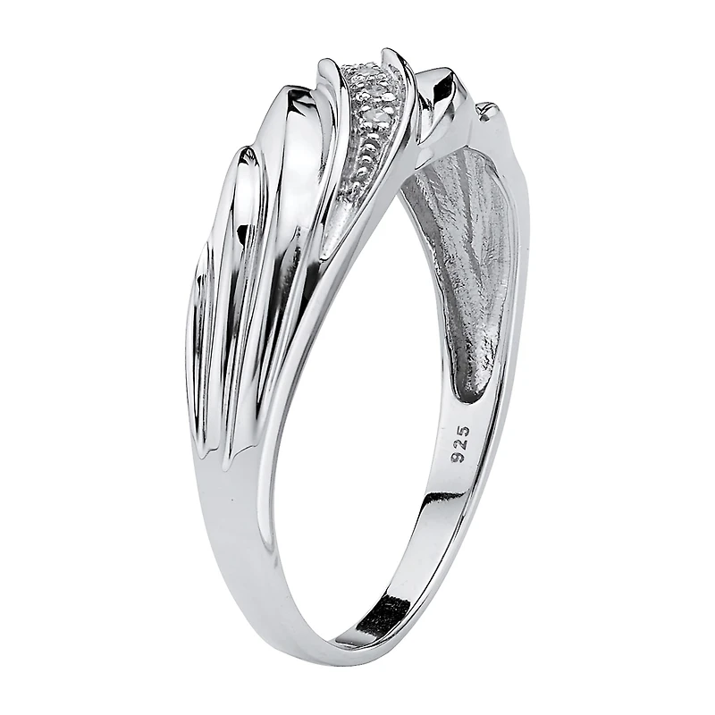 Mens 2MM Diamond Accent Natural White Platinum Over Silver Band