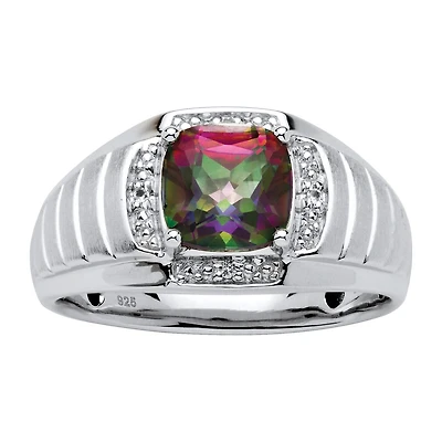 Mens 2 3/4 CT. T.W. Genuine Mystic Fire Topaz Platinum Over Silver Fashion Ring