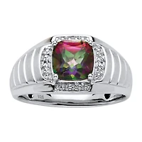 Mens 2 3/4 CT. T.W. Genuine Mystic Fire Topaz Platinum Over Silver Fashion Ring