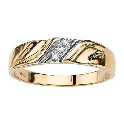 Mens 2.5MM Diamond Accent Natural White 18K Gold Over Silver Band