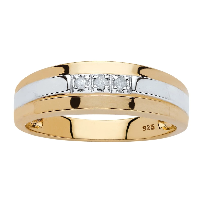 Mens 2.5MM Diamond Accent Natural White 18K Gold Over Silver Band