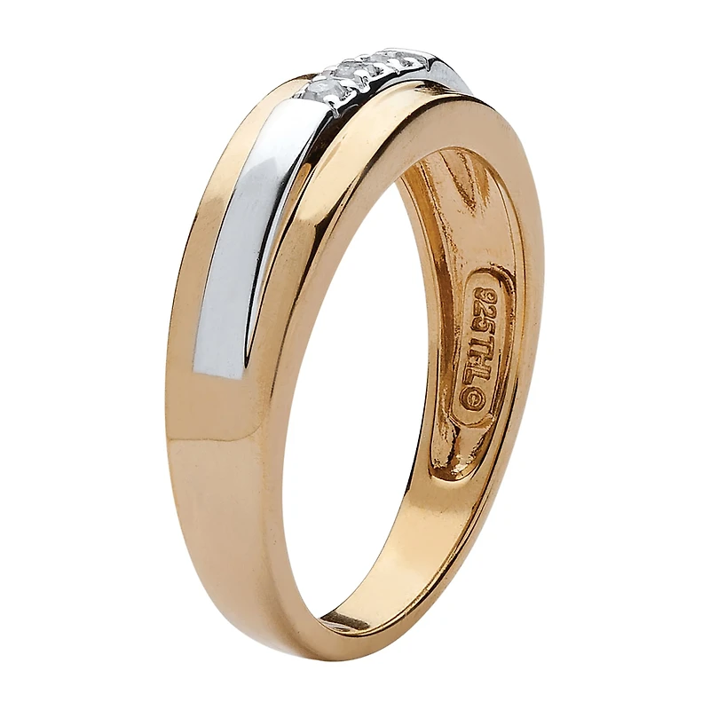 Mens 2.5MM Diamond Accent Natural White 18K Gold Over Silver Band