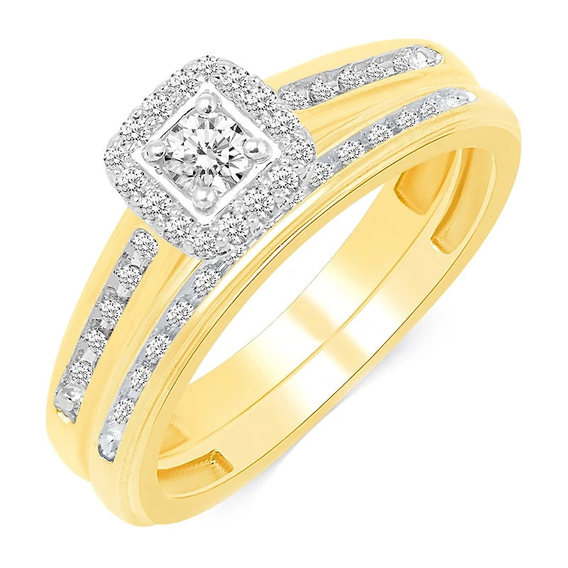 Womens 1/3 CT. T.W. Natural Diamond 10K Gold Side Stone Halo Bridal Set