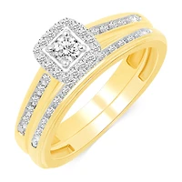 Womens 1/3 CT. T.W. Natural Diamond 10K Gold Side Stone Halo Bridal Set