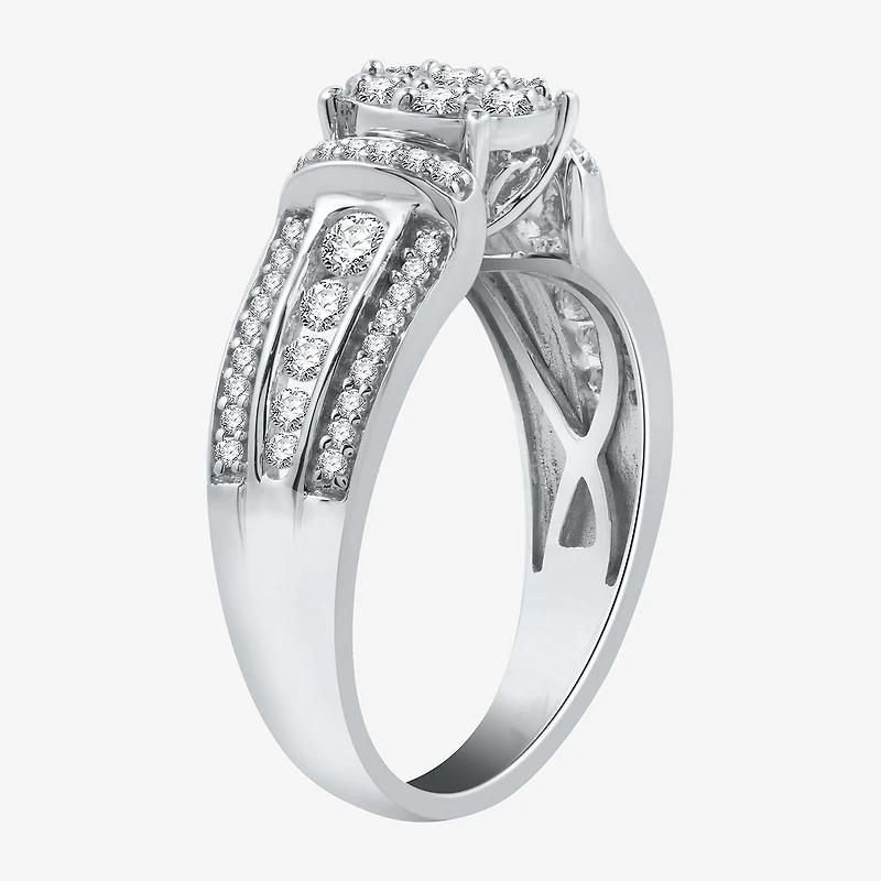 I Said Yes (H-I / I1) Womens 3/4 CT. T.W. Lab Grown White Diamond Sterling Silver or 14K Gold Over Round Side Stone Engagement Ring