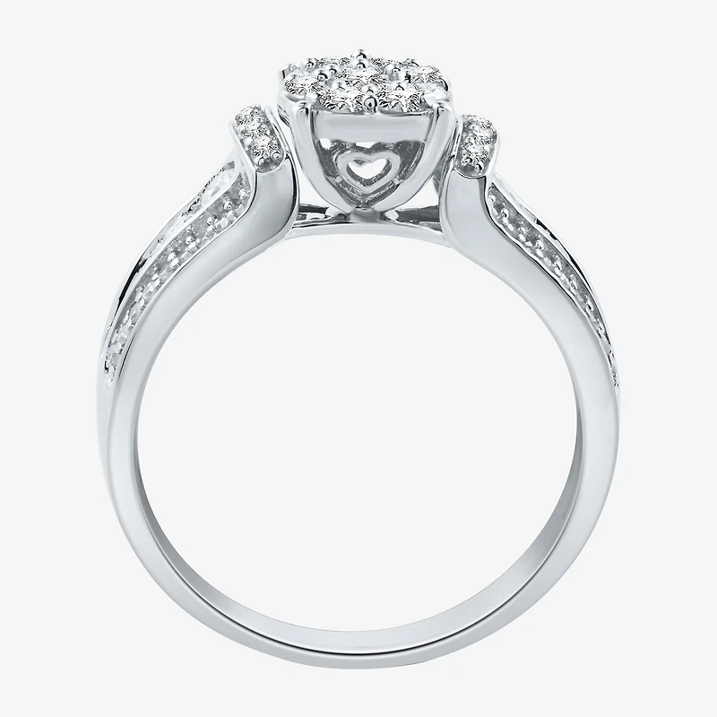I Said Yes (H-I / I1) Womens 3/4 CT. T.W. Lab Grown White Diamond Sterling Silver or 14K Gold Over Round Side Stone Engagement Ring