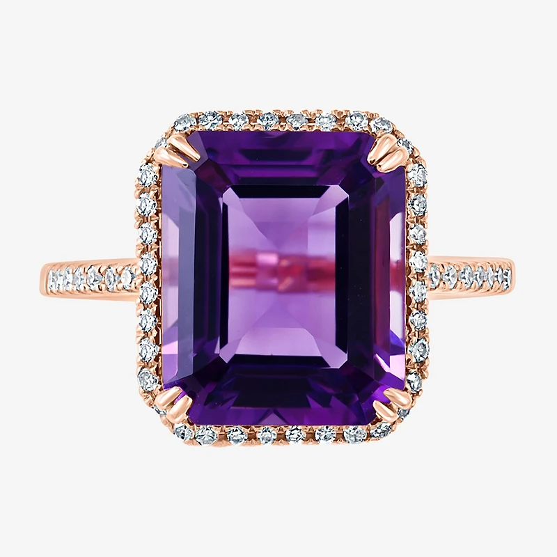 Effy Final Call Womens Diamond Accent Genuine Purple Amethyst 14K Gold Halo Cocktail Ring