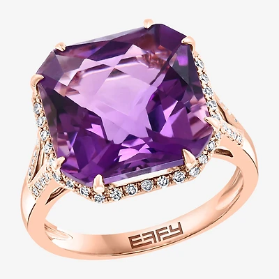 Effy Final Call Womens 1/5 CT. T.W. Diamond & Genuine Purple Amethyst 14K Rose Gold Cocktail Ring