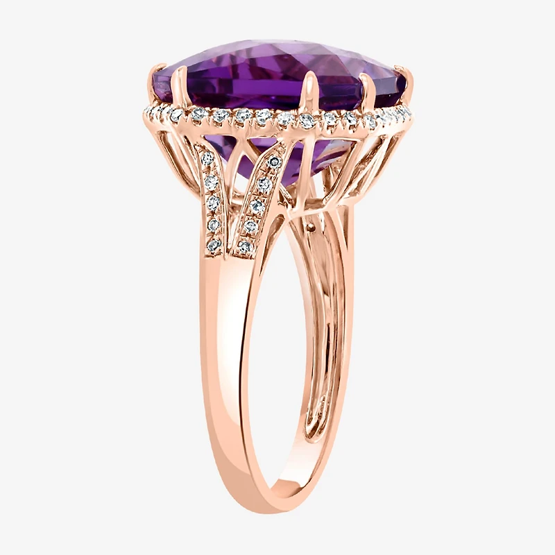 Effy Final Call Womens 1/5 CT. T.W. Diamond & Genuine Purple Amethyst 14K Rose Gold Cocktail Ring