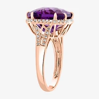 Effy Final Call Womens 1/5 CT. T.W. Diamond & Genuine Purple Amethyst 14K Rose Gold Cocktail Ring