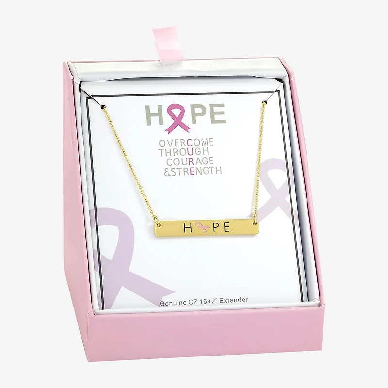 Sparkle Allure Breast Cancer Awareness Womens 14K Gold Over Brass Rectangular 16 Inch Pendant Necklace
