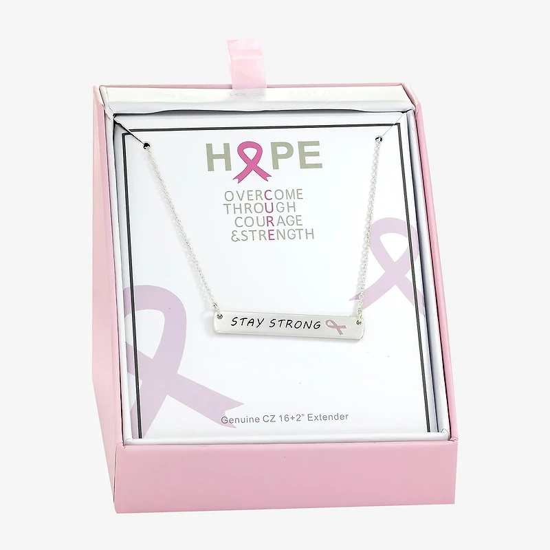 Sparkle Allure Breast Cancer Awareness Womens Pure Silver Over Brass Rectangular 16 Inch Pendant Necklace