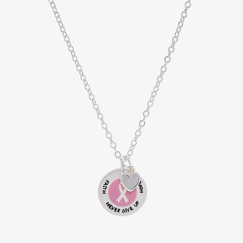 Sparkle Allure Breast Cancer Awareness Womens Pure Silver Over Brass Round 16 Inch Pendant Necklace