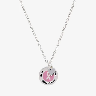 Sparkle Allure Breast Cancer Awareness Womens Pure Silver Over Brass Round 16 Inch Pendant Necklace