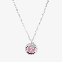 Sparkle Allure Breast Cancer Awareness Womens Pure Silver Over Brass Round 16 Inch Pendant Necklace