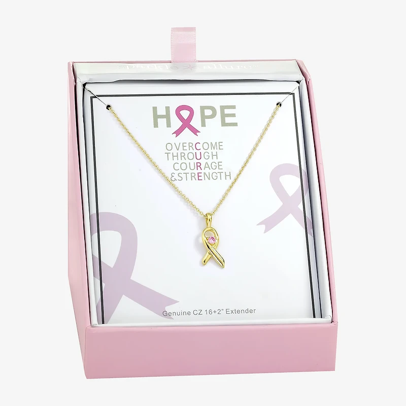 Sparkle Allure Breast Cancer Awareness Womens Pink Cubic Zirconia 14K Gold Over Brass 16 Inch Pendant Necklace
