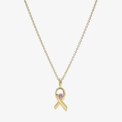 Sparkle Allure Breast Cancer Awareness Womens Pink Cubic Zirconia 14K Gold Over Brass 16 Inch Pendant Necklace