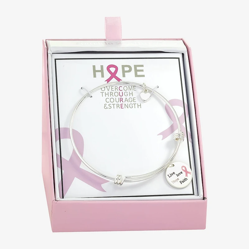 Sparkle Allure Breast Cancer Awareness Womens Link Pure Silver Over Brass Round Bangle Bracelet
