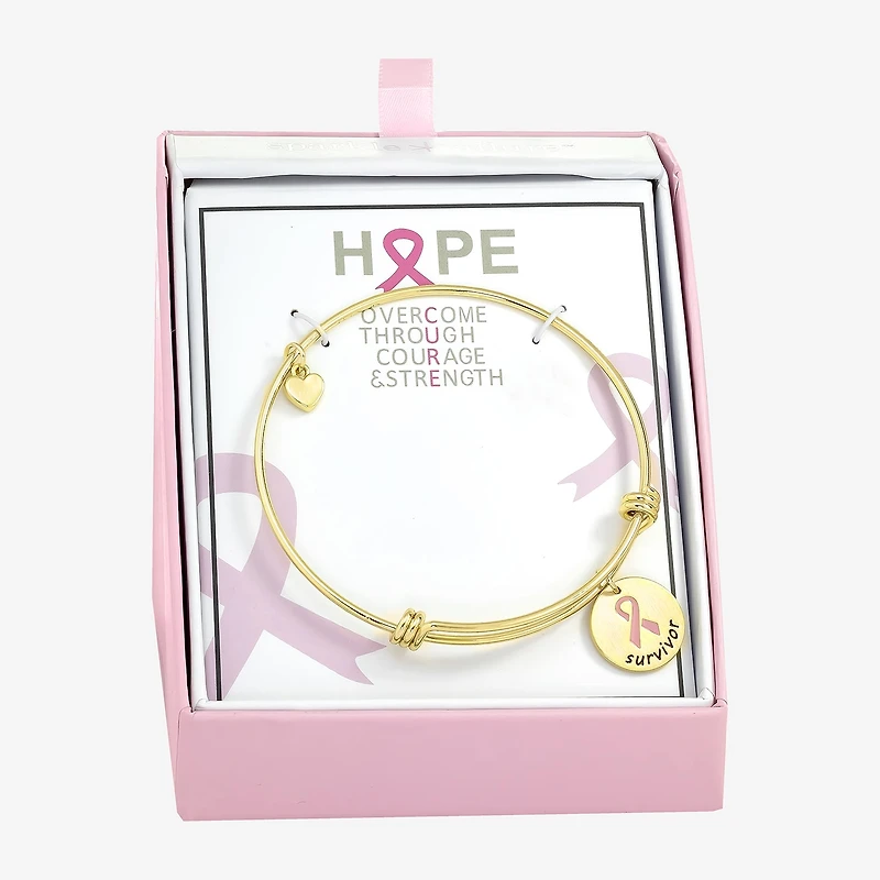 Sparkle Allure Breast Cancer Awareness Womens Link 14K Gold Over Brass Round Bangle Bracelet