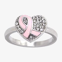 Sparkle Allure Breast Cancer Awareness Womens Crystal Stainless Steel Cocktail Ring