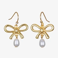 Bijoux Bar Delicates Gold Tone Womens Simulated Pearl Bow Drop Earrings