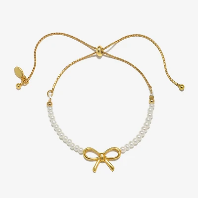 Bijoux Bar Delicates Gold Tone Womens Simulated Pearl Bow Bolo Bracelet
