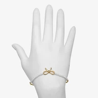 Bijoux Bar Delicates Gold Tone Womens Simulated Pearl Bow Bolo Bracelet
